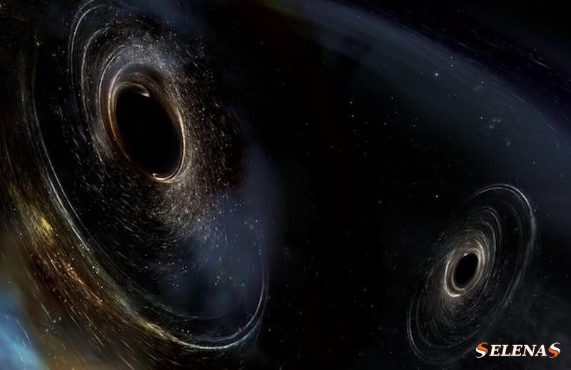 Концепция художника показывает две сливающиеся черные дыры