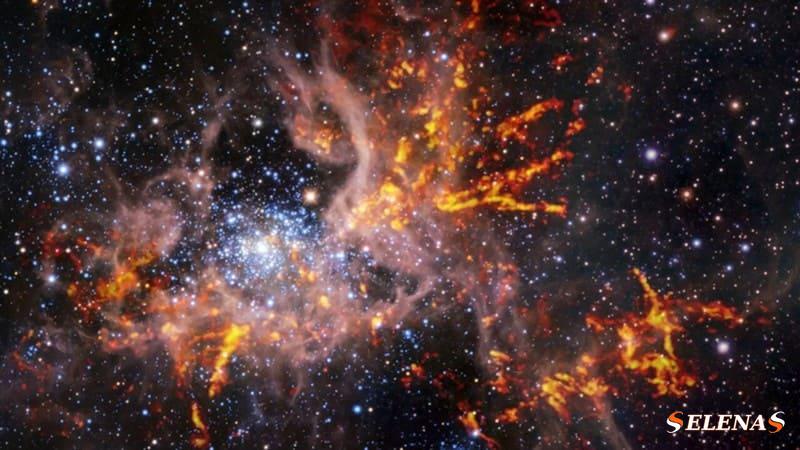 Огненные полосы на темном фоне космоса изображают туманность Тарантул.