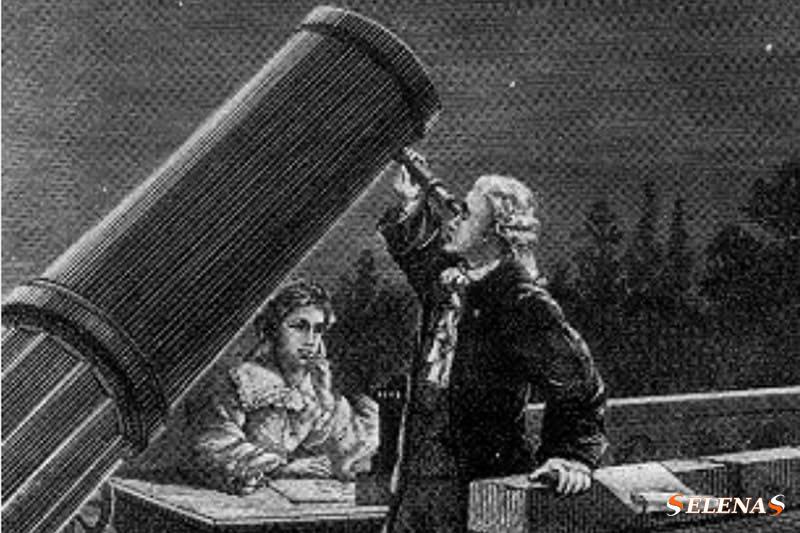 Уильям Гершель (William Herschel) смотрит в окуляр