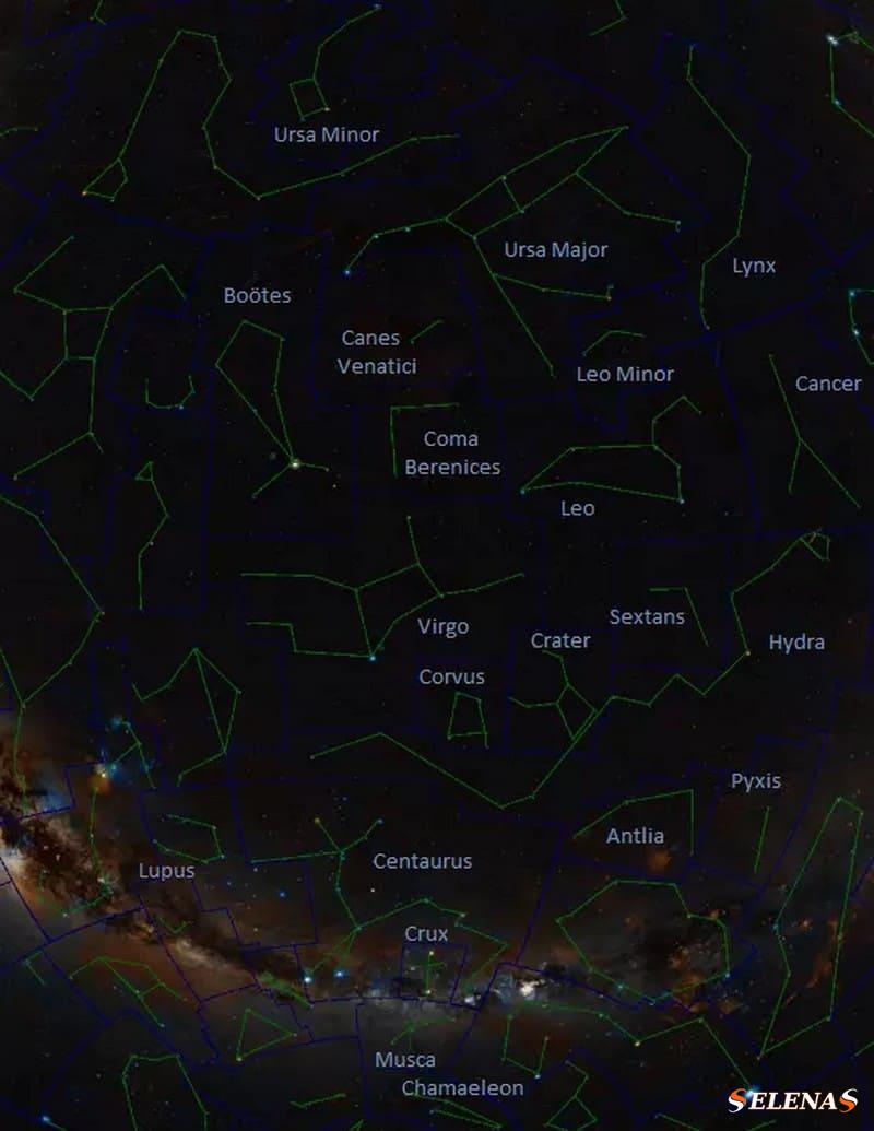 Карта созвездий весеннего неба