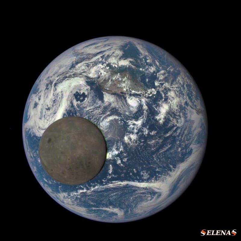 Луна на фоне Земли, сфотографированная космическим аппаратом