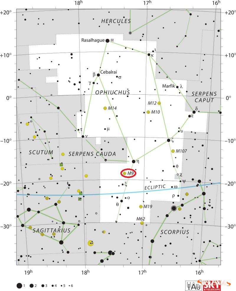 Расположение Мессье 9