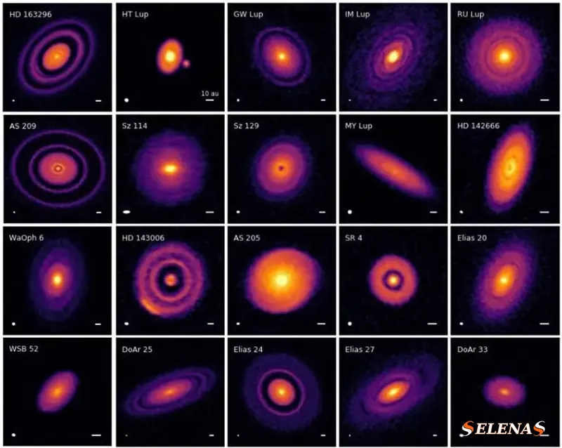Выборка из 20 протопланетных дисков вокруг молодых звезд