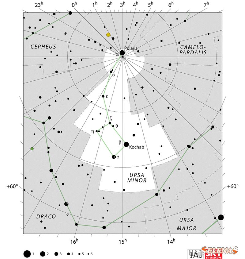 Созвездие Малой Медведицы, звезды Малой Медведицы, звездная карта Малой Медведицы