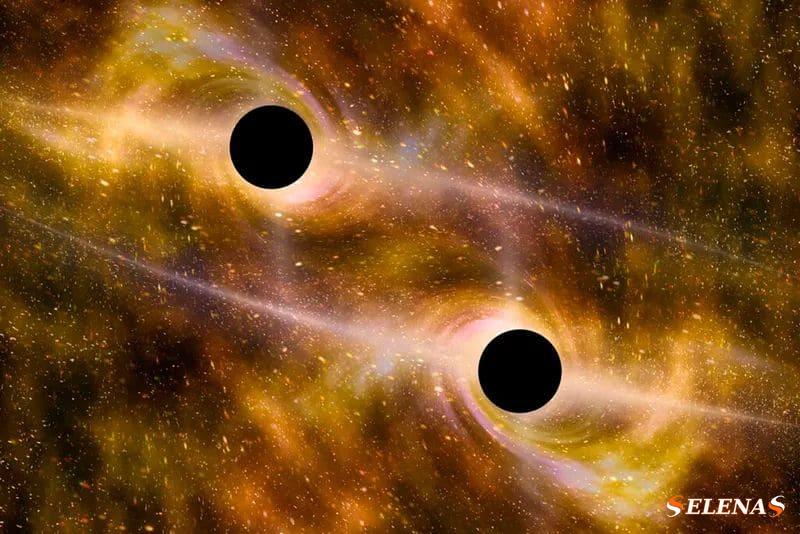 Впечатление художника о слиянии двух сверхмассивных черных дыр.  Мы действительно не знаем, как это возможно во Вселенной.