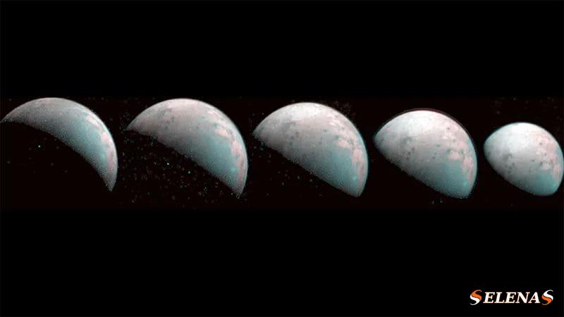 Изображения спутника Юпитера Ганимеда, сделанные 26 декабря 2019 года, показывают инфракрасную карту его Северного полюса.